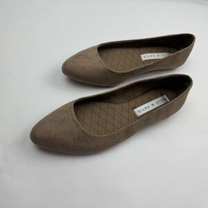 Tan Suede-Like Flats with Quilted Texture